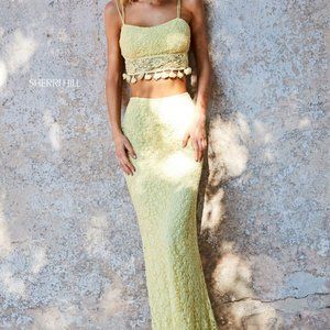 Sherri Hill 52810 Crochet Lace Two Piece Dress - Light Yellow